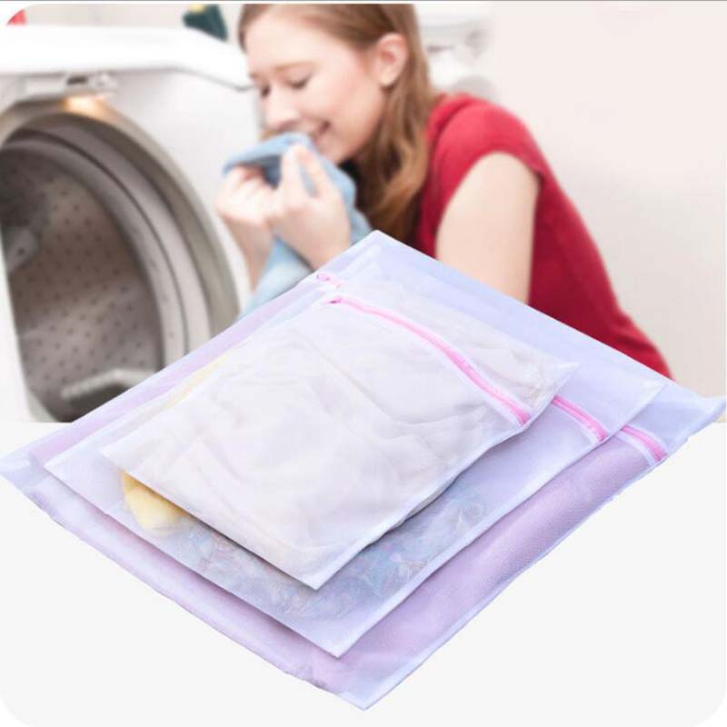 Size M 40x50CM White Zipper Net Mesh Clothes Machine Laundry Washing Wash Clothing Bag Bags Cleaner