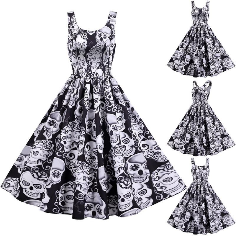 #H40 Skull Print Halloween Dress Women Vintage O Neck Sleeveless Evening Party Dresses For Women Tank Sexy Mid-calf Dress
#H40 Skull Print Halloween Dress Women Vintage O Neck Sleeveless Evening Party Dresses For Women Tank Sexy Mid-calf Dress