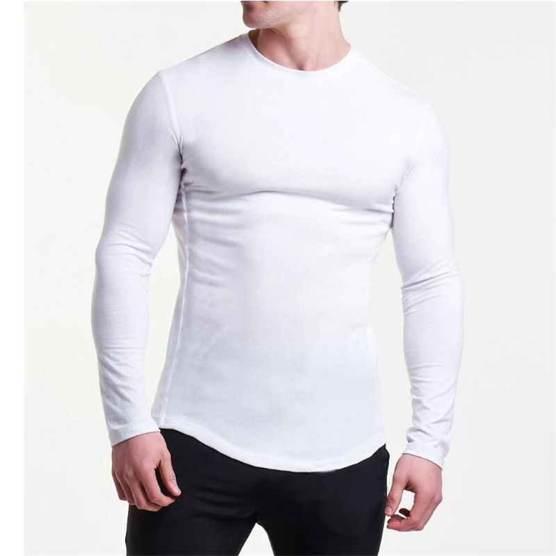 Plain Cotton Fitness Long Sleeve T Shirt Men Spring Autumn Slim Fit T-Shirt Man O-neck Tee Shirt Gym Bodybuilding Tshirt 201203