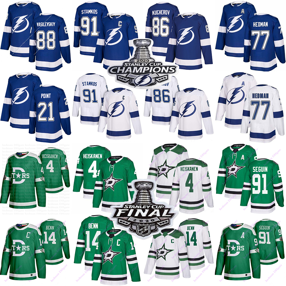 2020 Tampa Bay Lightning jerseys 91 Stamkos 86 Kucherov 77 Hedman 88 Vasilevskiy Dallas Stars 91 Seguin 14 Benn 4 Heiskanen hockey jersey, Blue
2020 Tampa Bay Lightning jerseys 91 Stamkos 86 Kucherov 77 Hedman 88 Vasilevskiy Dallas Stars 91 Seguin 14 Benn 4 Heiskanen hockey jersey, Blue