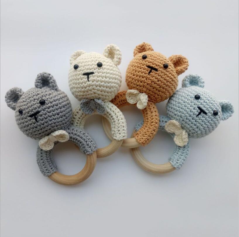 

BPA Free Crochet Wooden Ring Baby Teether Safe Cute Animal Rattle Chewing Teething Nursing Soother Molar Infant Toy Accessories