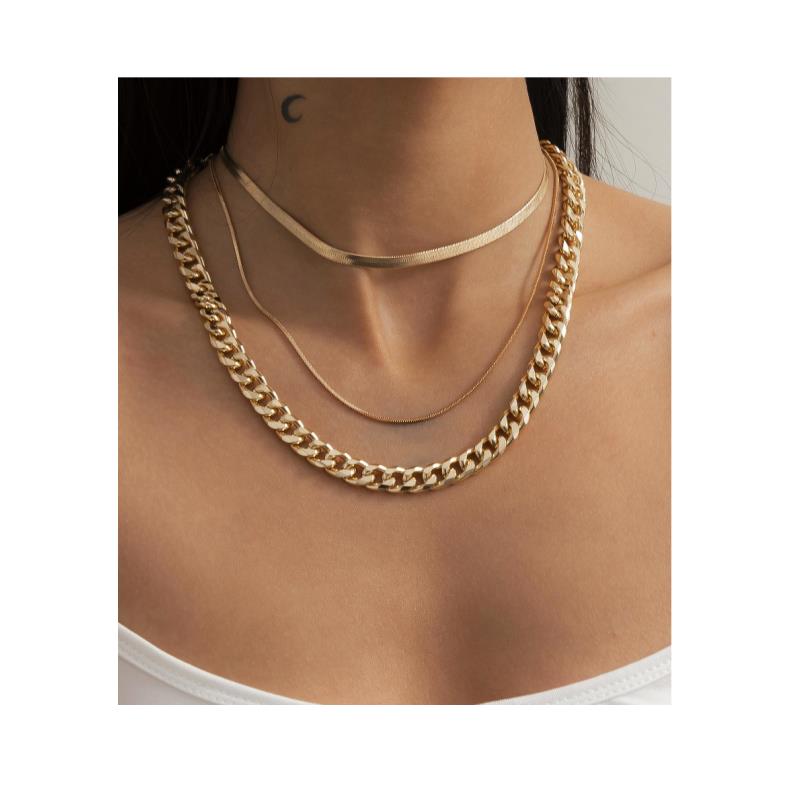 JShine Punk Layered Link Flat Round Chain Necklace Women Gold Silver Color Choker Curb Chunky Men Jewelry Chokers