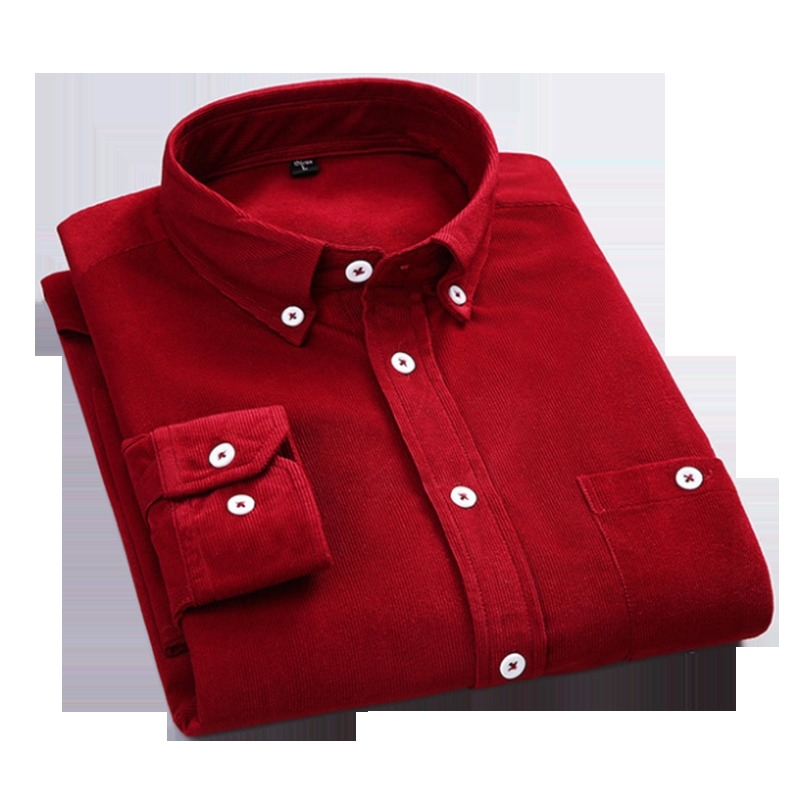 Corduroy Shirt For Men Quality Warm Autumn Winter Thick Regular Fit Daily Asian Size Fashion Simple Business Mens Casual Shirts 201120