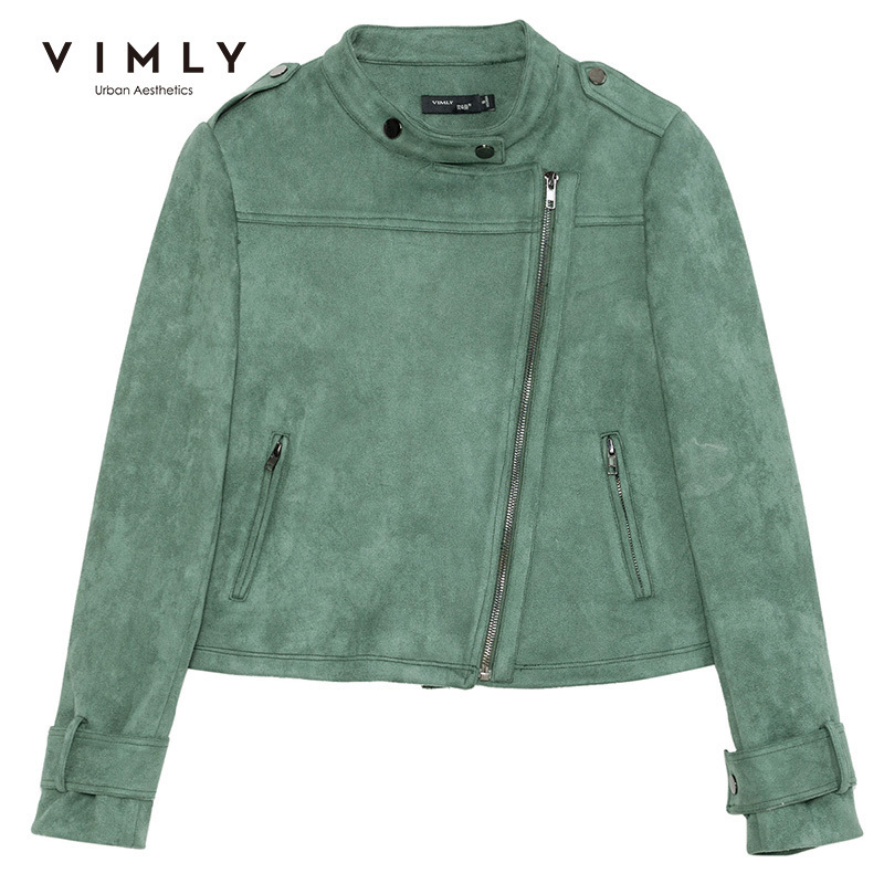 Vimly Streetwear Women Jacket Spring Autumn Fashion Stand Collar Zipper Solid Pockets Slim Casual Female Short Overcoat F3591 201017