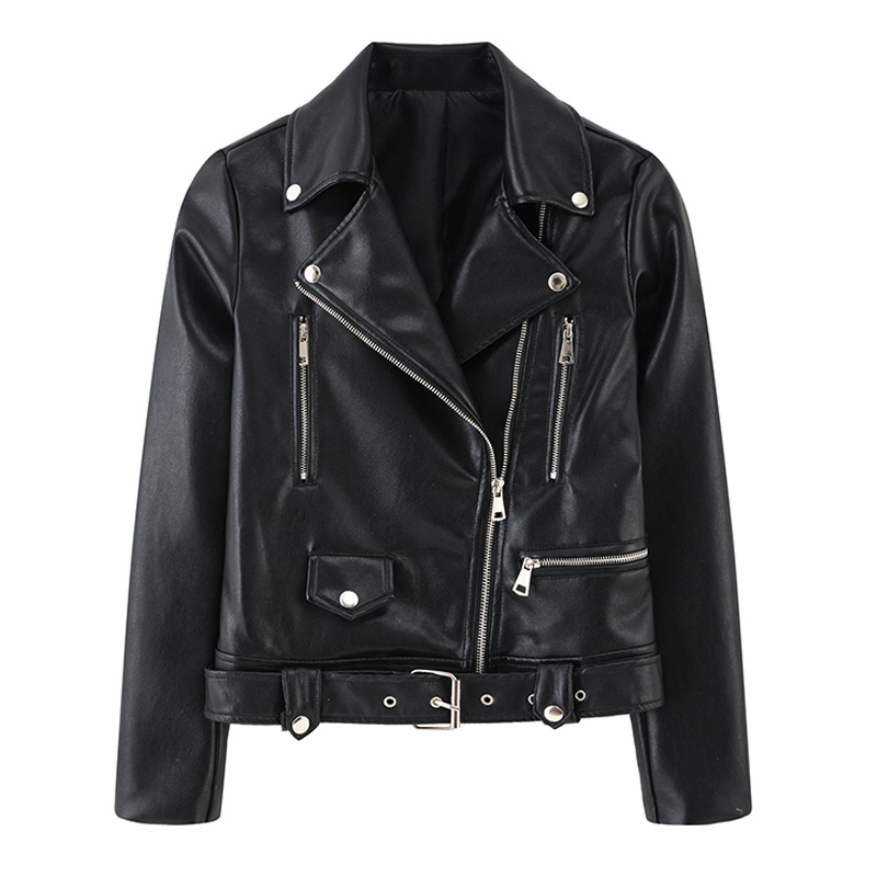New Women Autumn Pu Leather Jacket Fashion Black Zipper Motorcycle Coats Short Leather Ladies Biker Jackets Plus Size Y201006