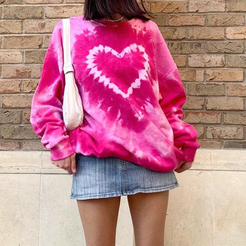 Woman Autumn Tie-dye Print Sweatshirts Sweet Heart Pattern O-Neck Loose Pullover Tops Pink Color Ladies Fashion Street Wear
Woman Autumn Tie-dye Print Sweatshirts Sweet Heart Pattern O-Neck Loose Pullover Tops Pink Color Ladies Fashion Street Wear