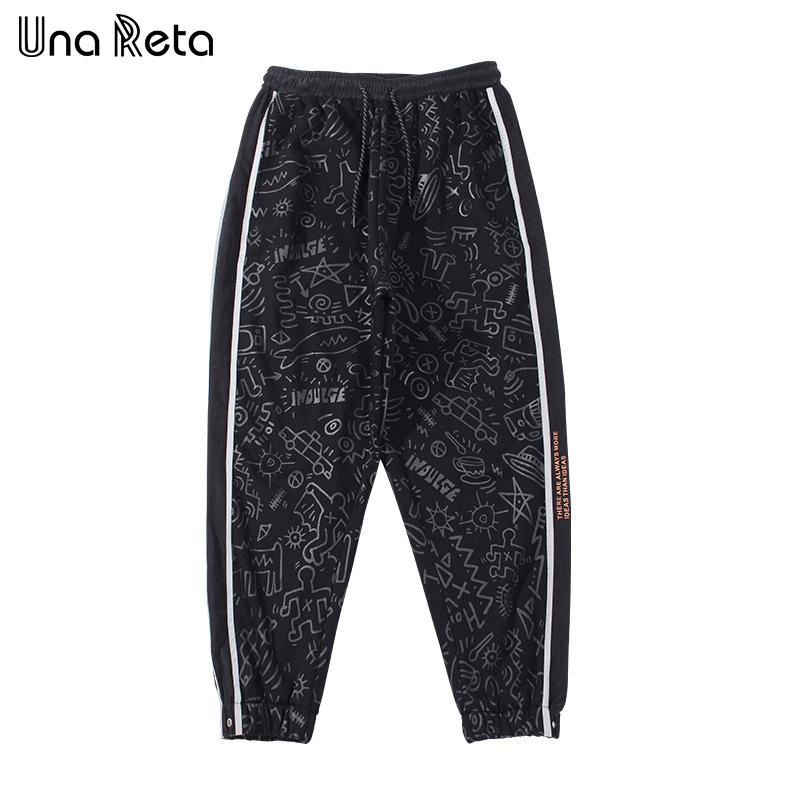 

Una Reta Men's Pants New Fashion Loose Joggers Harajuku Hip Hop print Loose Reflective strip Harem Pants Casual Sweatpants Men, Black