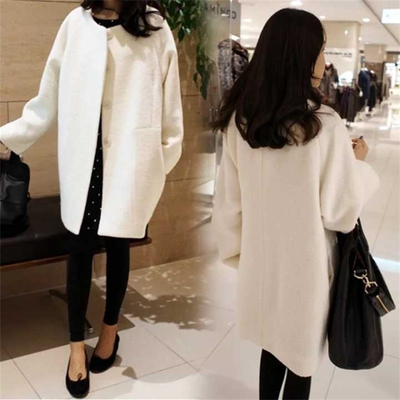 Single-breasted Autumn Winter Korean Drop Shoulder Women Woolen Coat Cocoon Overcoat 201103