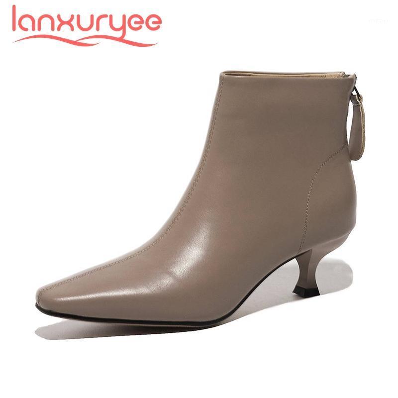 Lanxuryee winter shoes women genuine leather three colors square toe thin high heel back zipper young lady dress ankle boots L351, Beige
Lanxuryee winter shoes women genuine leather three colors square toe thin high heel back zipper young lady dress ankle boots L351, Beige