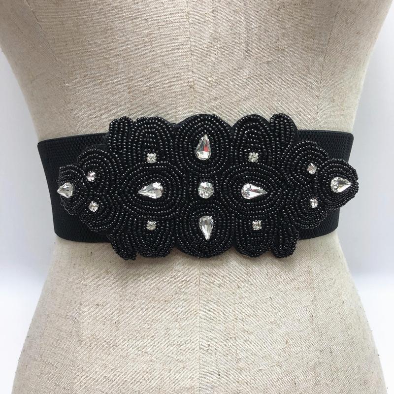Belts Handmade Beading Waistband Women Black Navy Beaded Rhinestone Elastic Strech Strap Cinch Fashion Dress Shirt Belt 2021 
Belts Handmade Beading Waistband Women Black Navy Beaded Rhinestone Elastic Strech Strap Cinch Fashion Dress Shirt Belt 2021