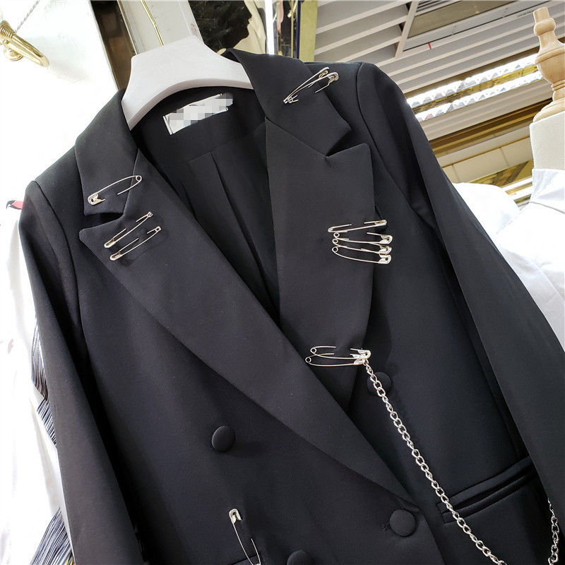 EWQ2020 Autumn Winter New Sweet Women Oversize Jacket Long Sleeve Loose Ladies Office Coat Suits Outwear Chain Decoration T200828