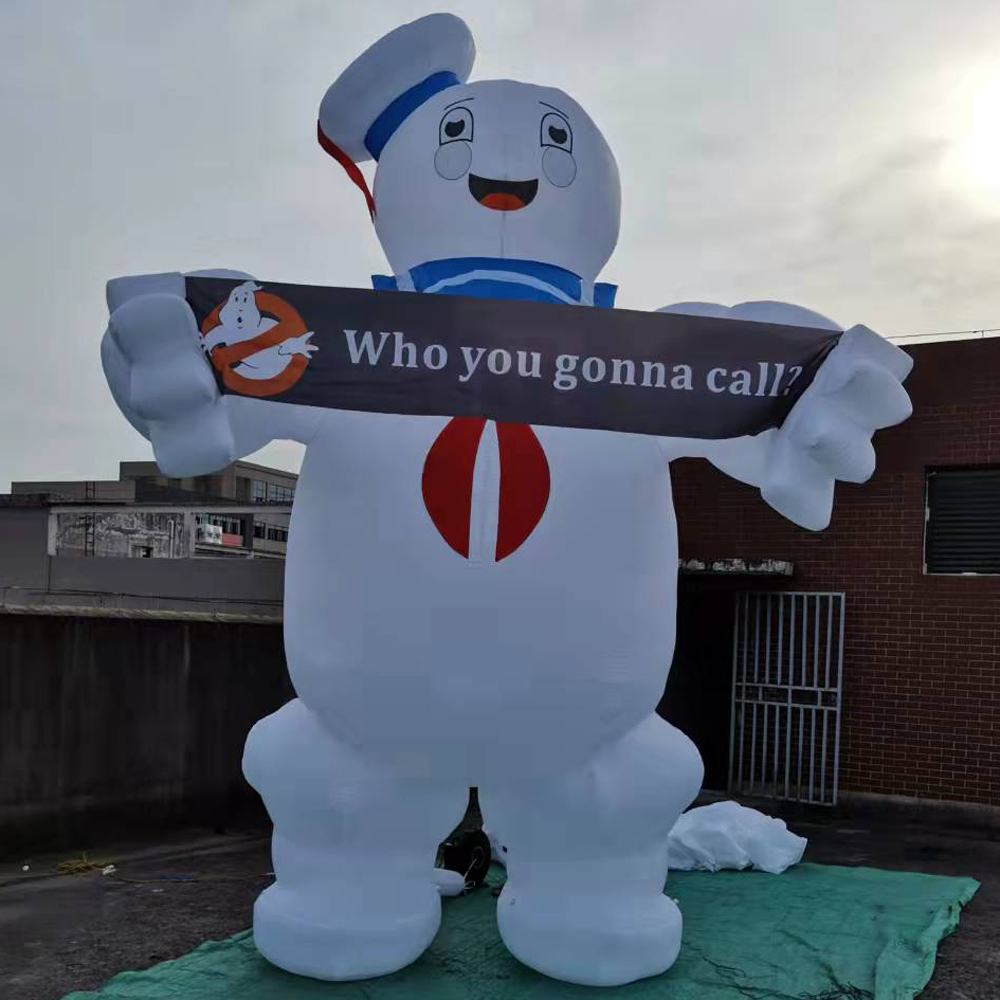 Bespoke giant inflatable ghostbuster stay puft Marshmallow Man with advertising banner led lights for Halloween decoration
