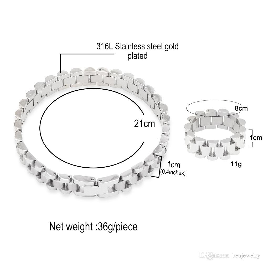 Gold Plated Watch Strap Link Chain Bracelet 21cm*1cm Stainless Steel Style Wristband Adjustable Mens Hip Hop Punk Rock Jewelry Bangle Cool Gift Bijoux
