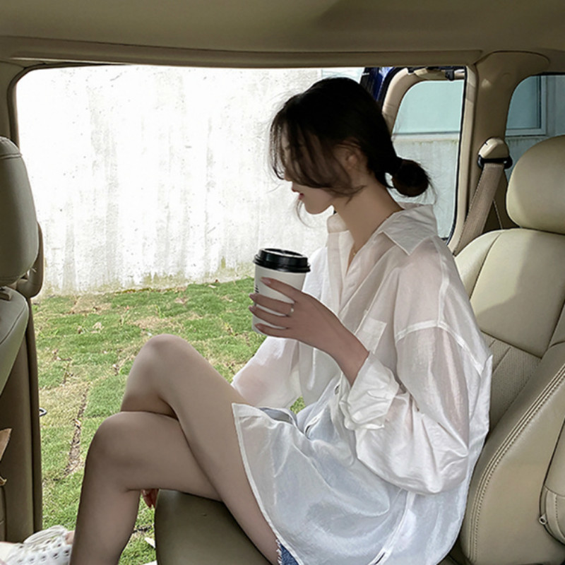 NIJIUDING New Long Sleeve Beach Kimono Women Summer White Blouse Thin Sun Cover Up Casual Loose Backless Shirts Cardigan 201201