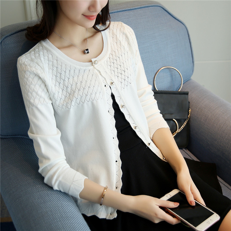 2019 New Longsleeved knitted cardigan short shawl jacket summer airconditioned sweater spring and autumn with thin sweater T200815