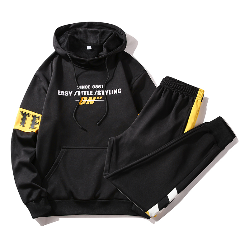 Men's Streetwear Tracksuit New Hip Hip Sweat Suit Men Patchwork Hoodies Sweatpants 2 Piece Set Fashion Men Printed Clothing 201124