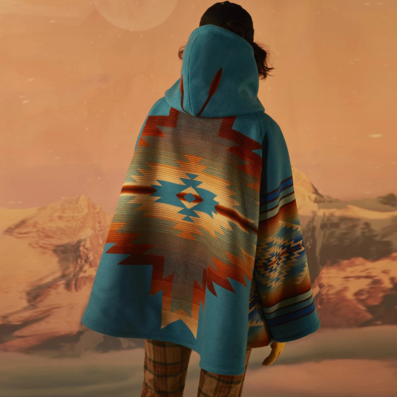 AYUALIN long sleeve cloak Cape Women Coats Hippie Boho Ethnic Hooded Autumn Winter Thick Warm Outerwear Female Jacket coat 201210