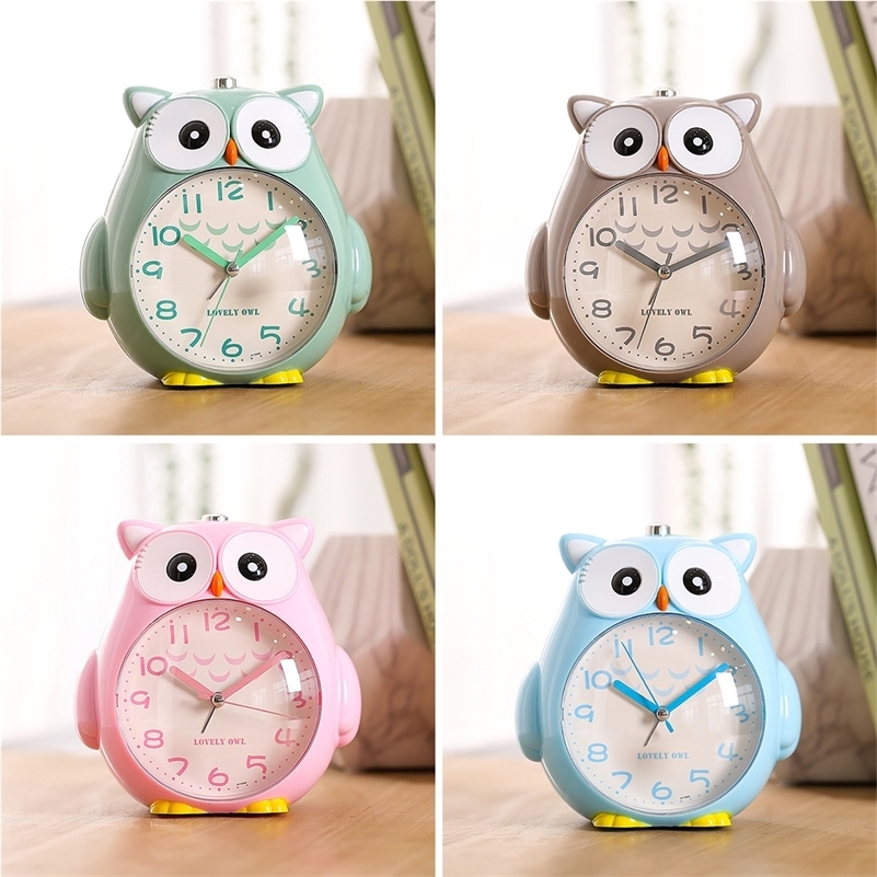 Cute Owl Table Alarm Clock Gifts For Student Lovely Cartoon Quartz Movement Beside Children Home Decoration Clock LJ201211