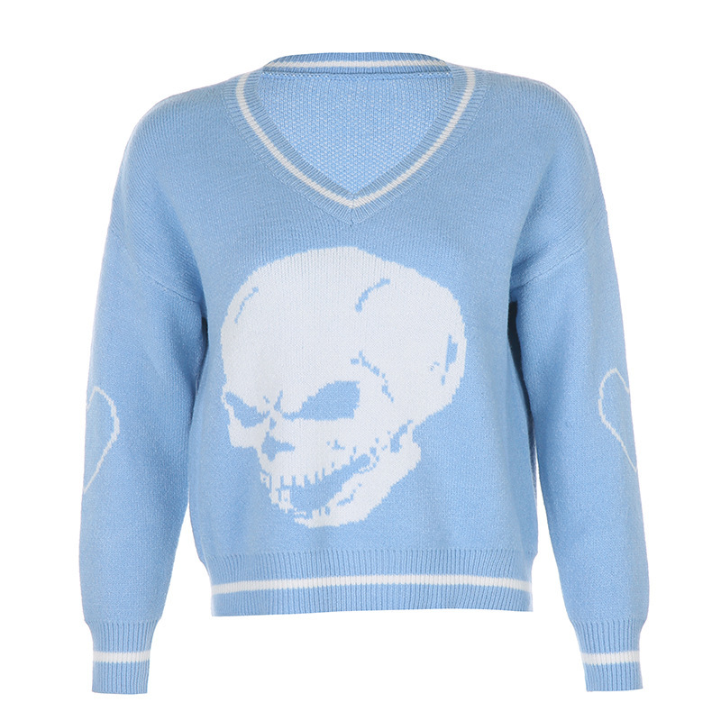 Winter skull imprint v neck casual mesh sleeve long streetwear female sweater 2020 Q832, Gray
Winter skull imprint v neck casual mesh sleeve long streetwear female sweater 2020 Q832, Gray