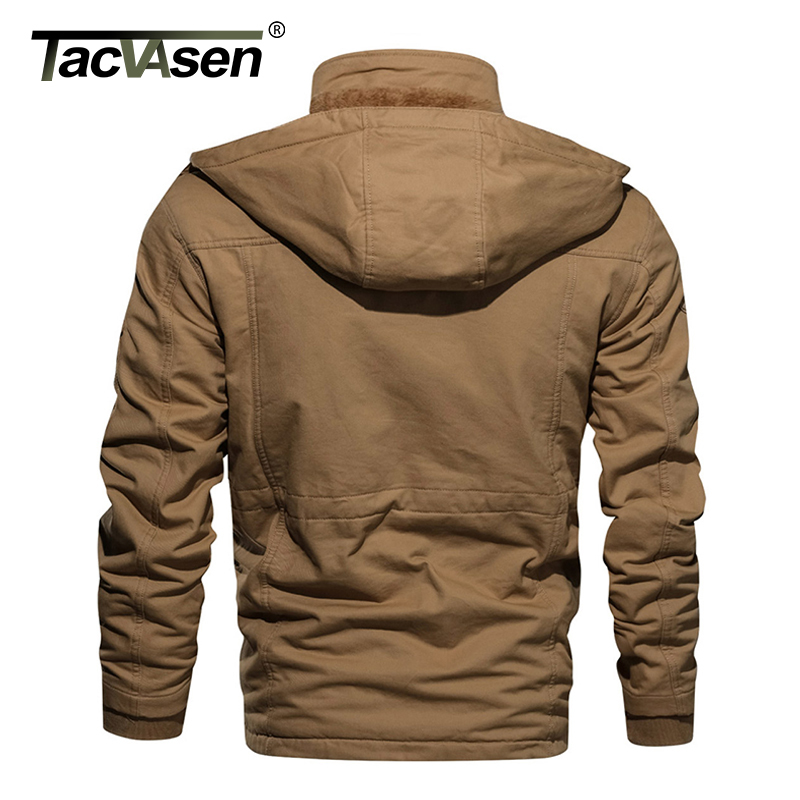 TACVASEN Military Thicken Fleece Jacket Mens Winter Casual Hooded Jacket Coat Pilot Cargo Cotton Jackets Windbreaker Parka Man 201218
