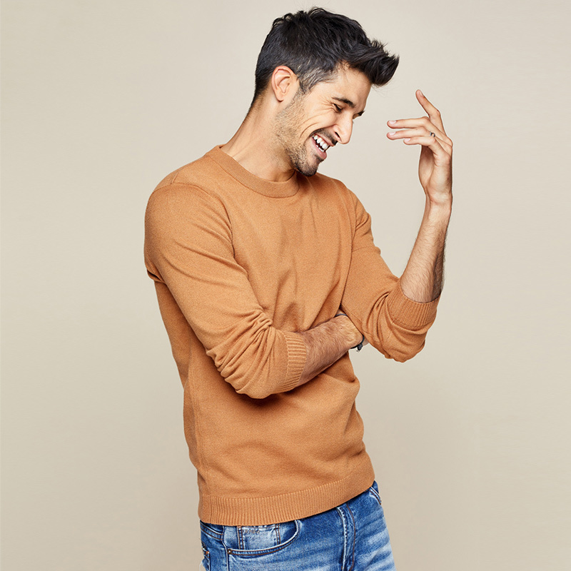 KUEGOU Autumn Winter Man Sweater Pure color Pullovers Men Cothing Fashion Warm Sweaters Slim Men's Top plus size XZ-8922 201022