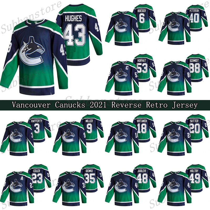 Vancouver Canucks 2021 Reverse Retro Jersey 43 Quinn Hughes 40 Elias Pettersson 53 Bo Horvat 88 NATE SCHMIDT 49 HOLTBY Hockey Jerseys, White
Vancouver Canucks 2021 Reverse Retro Jersey 43 Quinn Hughes 40 Elias Pettersson 53 Bo Horvat 88 NATE SCHMIDT 49 HOLTBY Hockey Jerseys, White