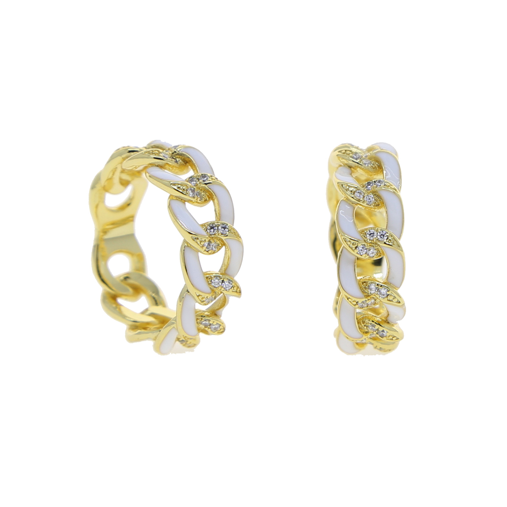 Gold Color Fashion 2024 Women Finger Jewelry Micro Pave White CZ Pink Blue White Enamel Cuban Link Chain Band Ring