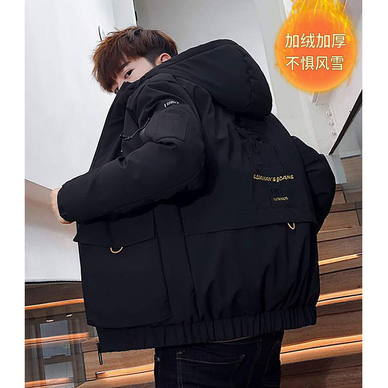 Winter Men Jacket Autumn Thick Hooded Streetwear Jacket Casual Windbreaker Fur Inside Solid Color Big Pockets 201127