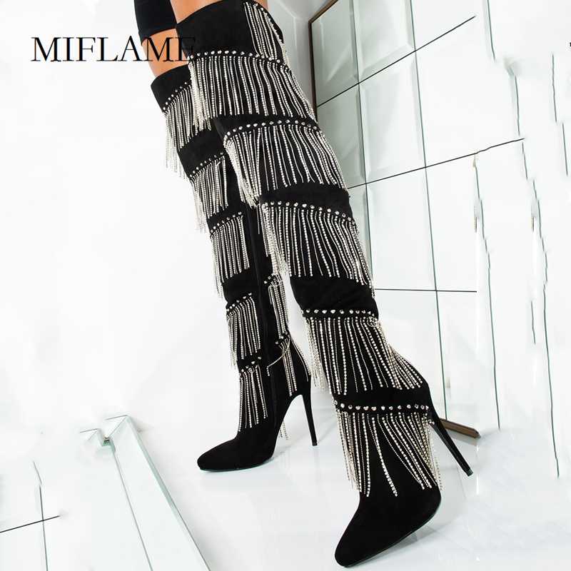 Sexy Fashion Fringe Detail Stiletto Boots Women Rhinestone Bordered Over The Knee High Boots Winter Zip Party Long Thin Heels, Black
Sexy Fashion Fringe Detail Stiletto Boots Women Rhinestone Bordered Over The Knee High Boots Winter Zip Party Long Thin Heels, Black