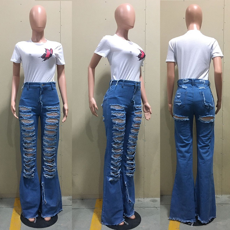 Wjustforu Ripped Jeans For Women Clothes Skinny Casual Hold Sexy Club Flare Jeans Women High Waist Elegant Mom Jeans Vestidos 201029