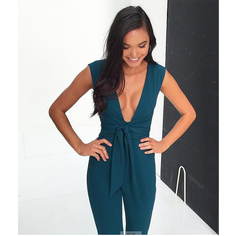 Summer Long Pants Jumpsuit Elegant Rompers Womens Overalls Sleeveless Tight Bodysuit Sexy Ladies Jumpsuits V Neck 1 Piece Outfit T200509