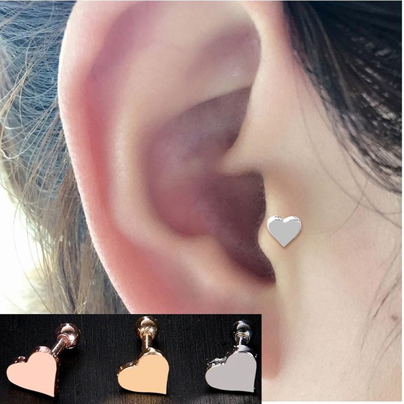 2pcs Heart Shape Stud Earrings For Women Girl Rose Gold/Gold Stud Earrings Cartilage Jewelry Brincos