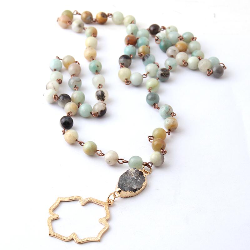 Fashion Bohemian Tribal Jewelry Beads Halsband Amazonite Stones Natural Druzy Flower of Life Pendant Necklace
Fashion Bohemian Tribal Jewelry Beads Halsband Amazonite Stones Natural Druzy Flower of Life Pendant Necklace