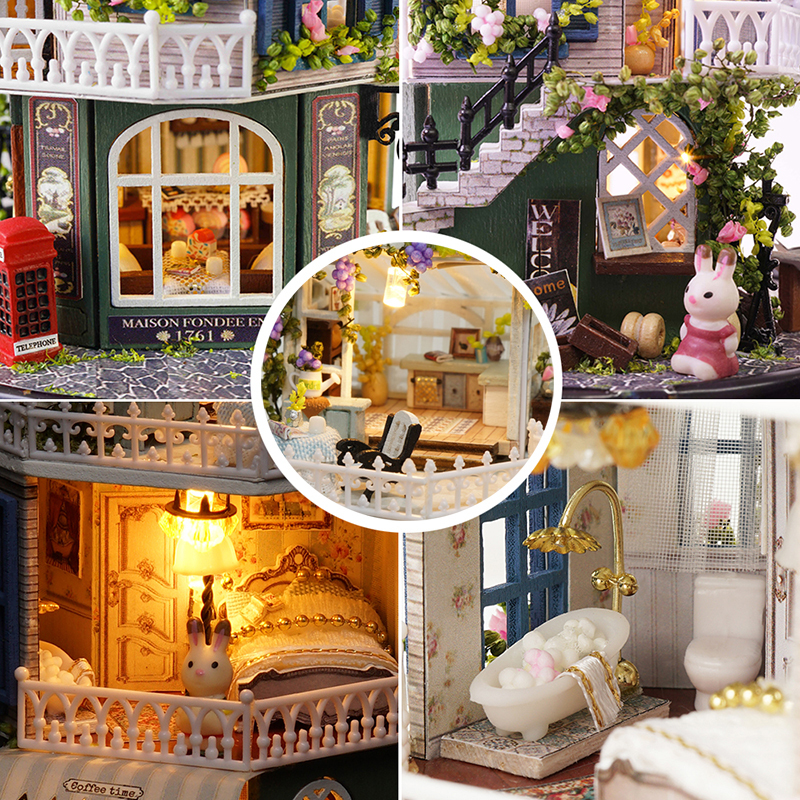 CUTEBEE Dollhouse Miniature DIY Doll House With Furnitures Wooden House Toys For Children Birthday Gift with Dust Cover Music 26 LJ201126