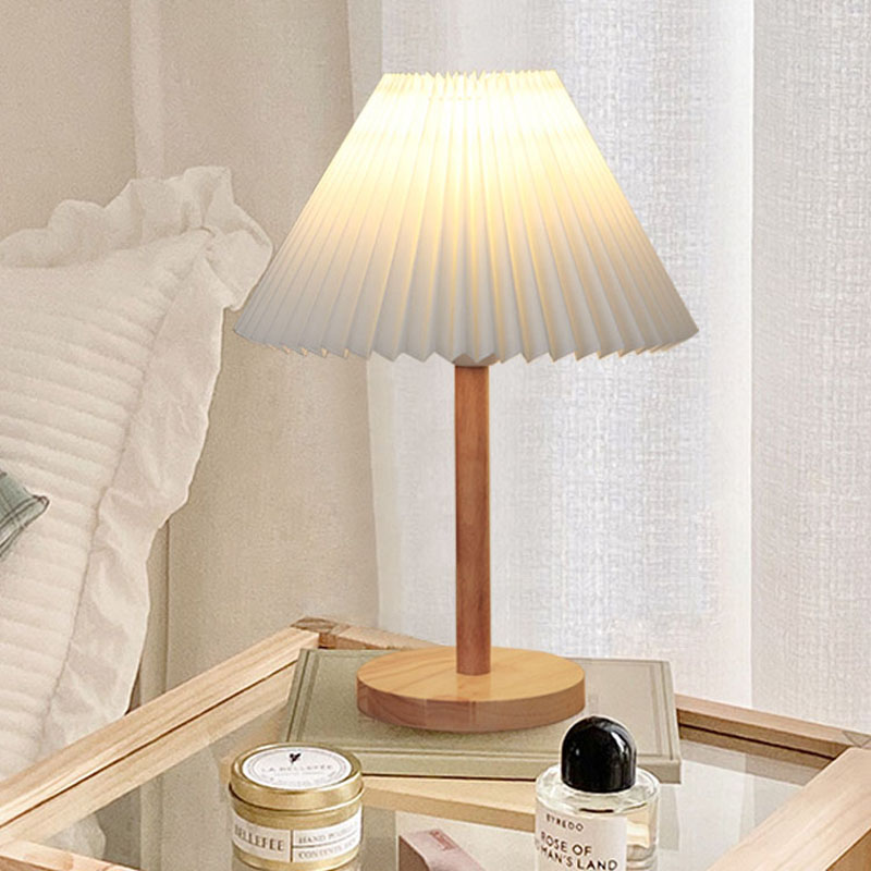 Modern Wooden Pleated Lamp - Scandinavian Bedroom Bedside and Desk Light