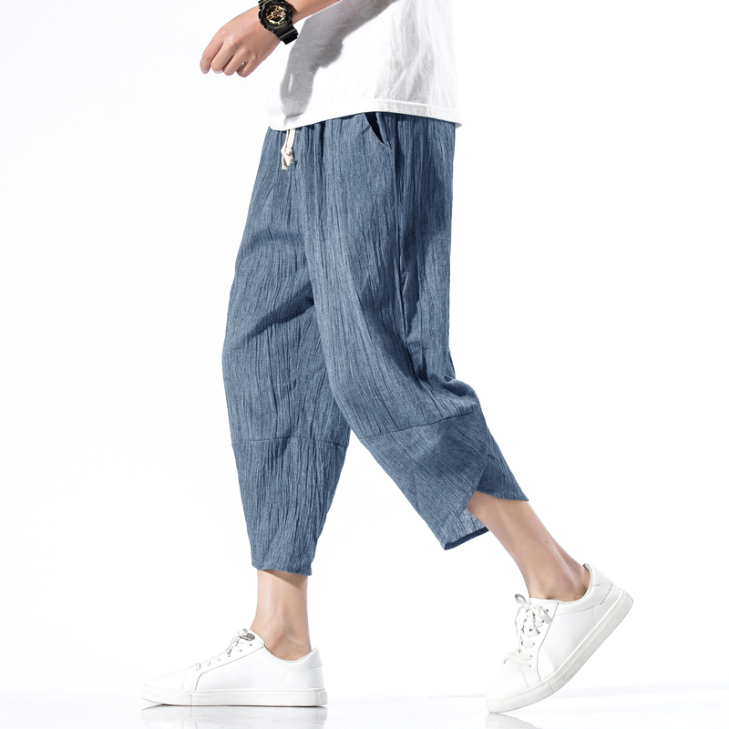 Mens Cotton Linen Cropped Cross Pants Summer Men Wide-Legged Bloomers Calf-Length Trousers Male Chinese Style Harem Pants 201113, Linen grey
Mens Cotton Linen Cropped Cross Pants Summer Men Wide-Legged Bloomers Calf-Length Trousers Male Chinese Style Harem Pants 201113, Linen grey