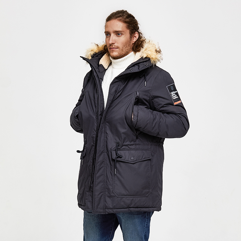 TIGER FORCE -30 Degree Men Winter Jacket Medium-Long Padded Parka Hooded Slim Warm Coat Artificial Fur Collar Thicken Overcoat 201201