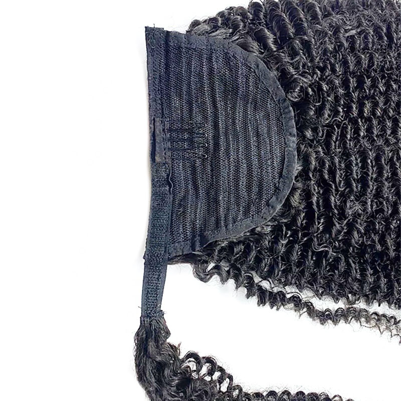Human Hair Ponytails 4b 4c Afro Kinky Curly Drawstring Wrap Around Ponytail Virgin Human Hair Ponytail 140g natural black 1b