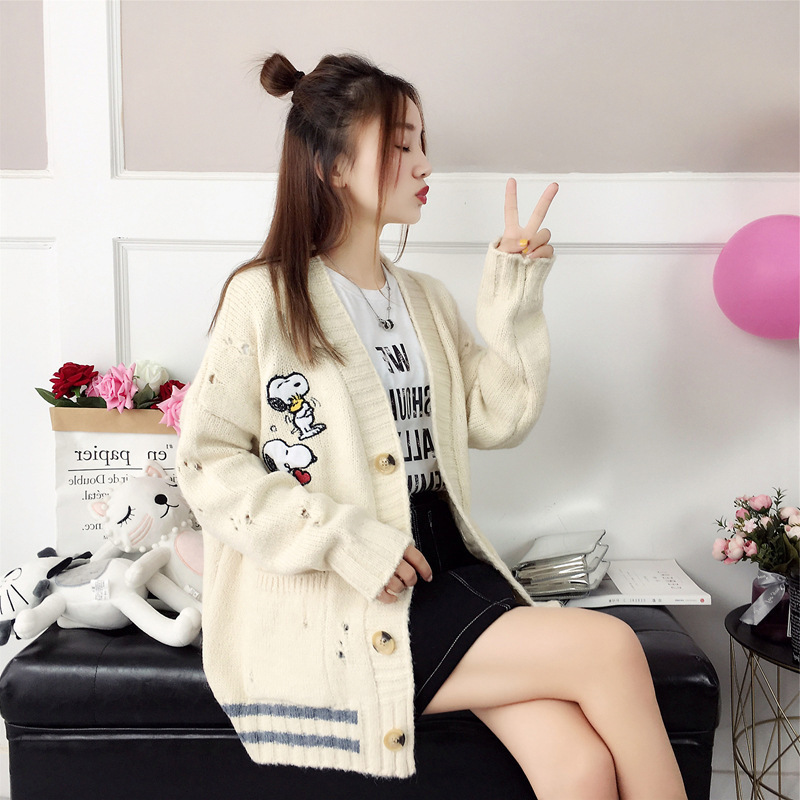 Autumn Embroidered Sweater Coat Loose Casual Korean Fashion Cardigan Sweaters Women's Winter Pocket Sweaters Lady Clothing 201031