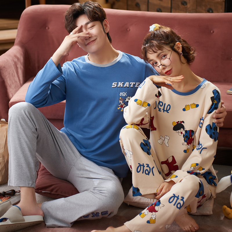 Couple Loungewear Pijama Autumn Winter New Fashion Couples Pajamas Men and Women Matching 100%Cotton Sleepwear Pajama Set Couple 201023