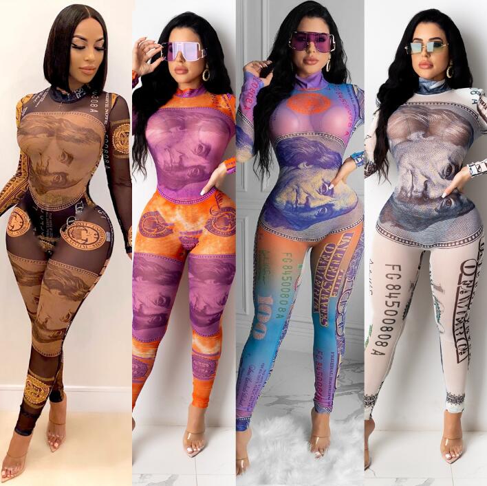Woman High Neck Mesh Jumpsuit USD Money Printed Long Sleeve Mesh Bodysuit Casual Romper 4Color, Orange
Woman High Neck Mesh Jumpsuit USD Money Printed Long Sleeve Mesh Bodysuit Casual Romper 4Color, Orange