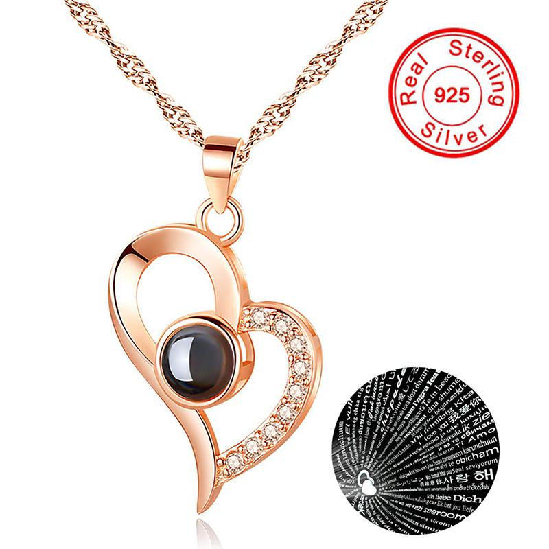 2020 Heart Rose Gold S925 Silver 100 Languages I Love You Projection Pendant Women Necklace S925 Sterling Silver Fashion Jewelry
2020 Heart Rose Gold S925 Silver 100 Languages I Love You Projection Pendant Women Necklace S925 Sterling Silver Fashion Jewelry