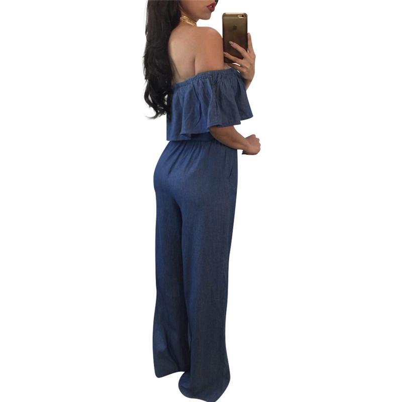Off shoulder slash neck ruffle wide legs denim jumpsuit romper women sexy lace-up overalls elegant nightclub one piece playsuit, Blue
Off shoulder slash neck ruffle wide legs denim jumpsuit romper women sexy lace-up overalls elegant nightclub one piece playsuit, Blue