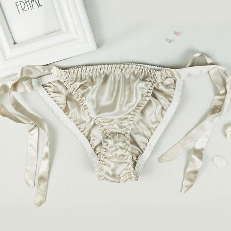 Pure Silk Satin Laceup Panties Women039s Sexy Bikini Briefs Panties Underwear Lingerie Satin Lace Knickers Briefs Female Linge3823358