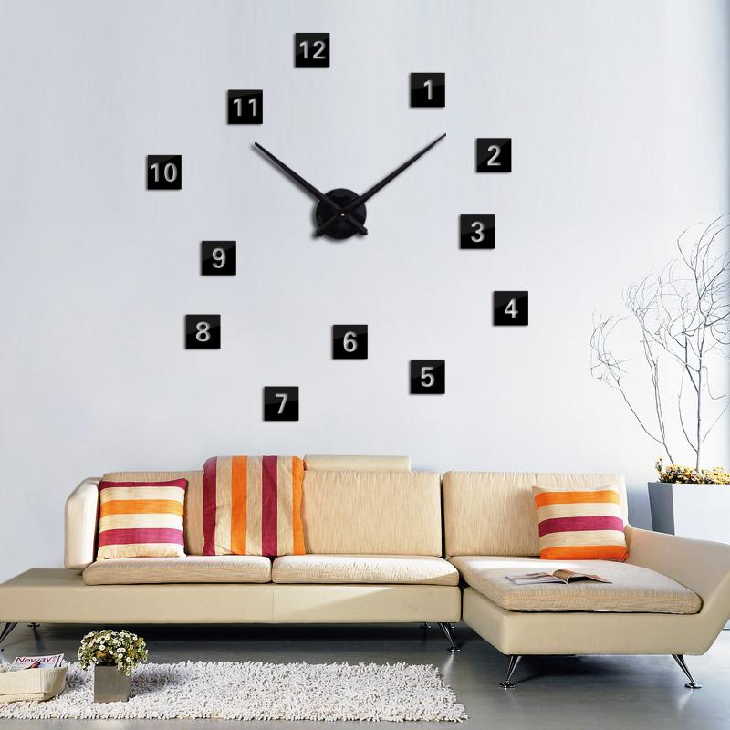 

real rushed Diy acrylic mirror wall clock quartz watch still life large clocks needle modern living room home decor stickers