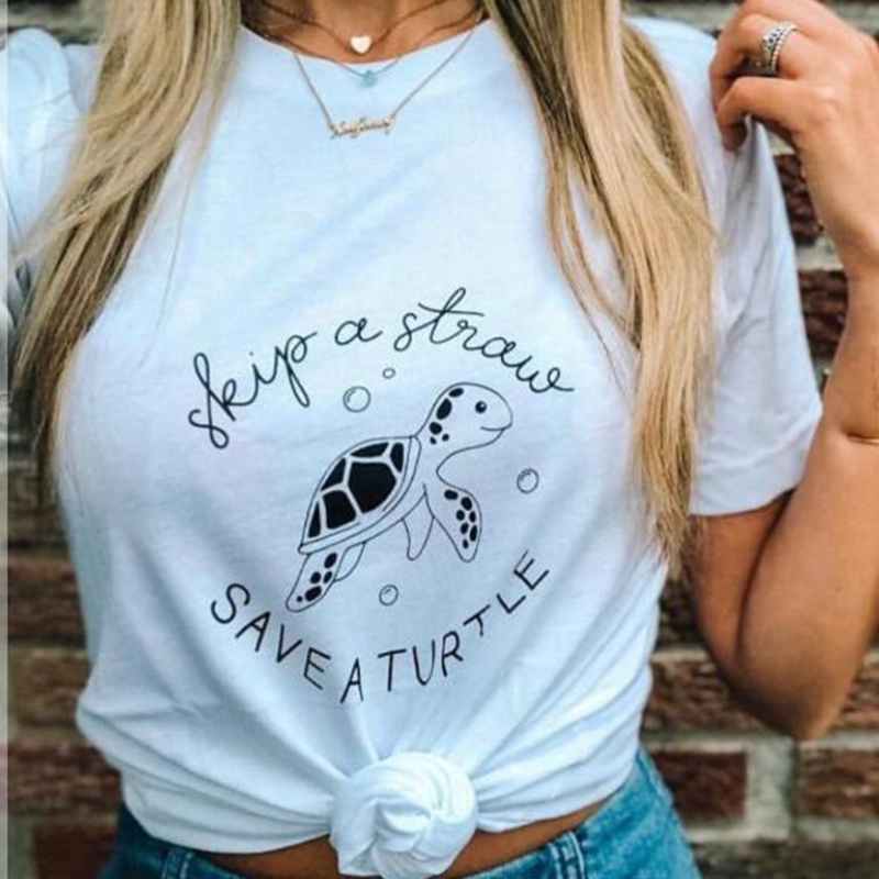 

Skip A Straw Save A Turtle T Shirt Funny Slogan Women Fashion Grunge Tumblr Aesthetic Graphic Tee Vintage Shirt Top Dropshipping Y200109, Green