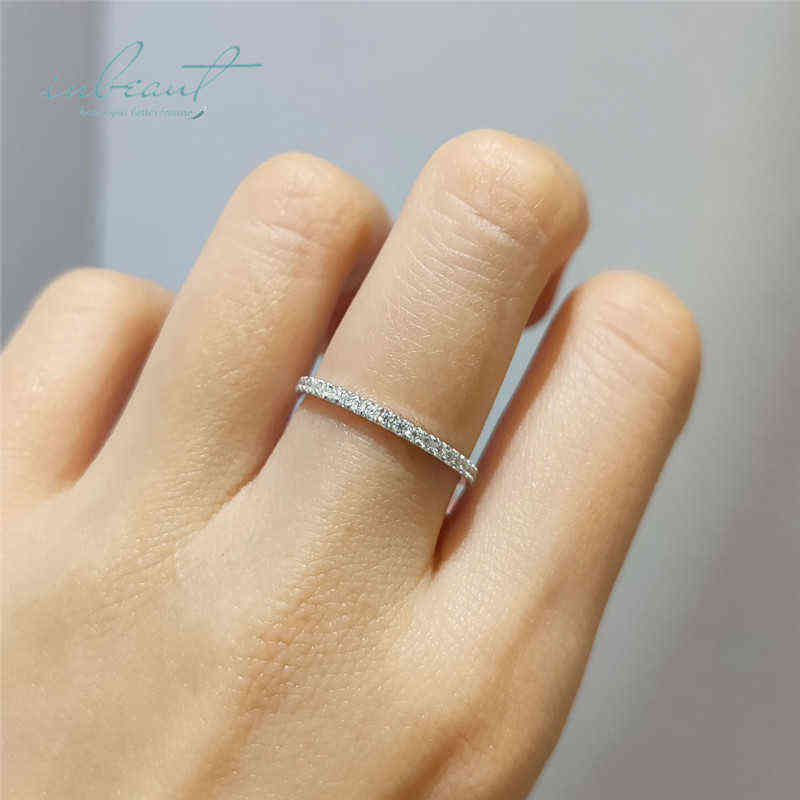 inbeaut 18K White Gold Plated Pass Diamond Test Round Excellent Cut 0.1 ct Micro D Color Ring 925 Siver Party Jewelry 220207