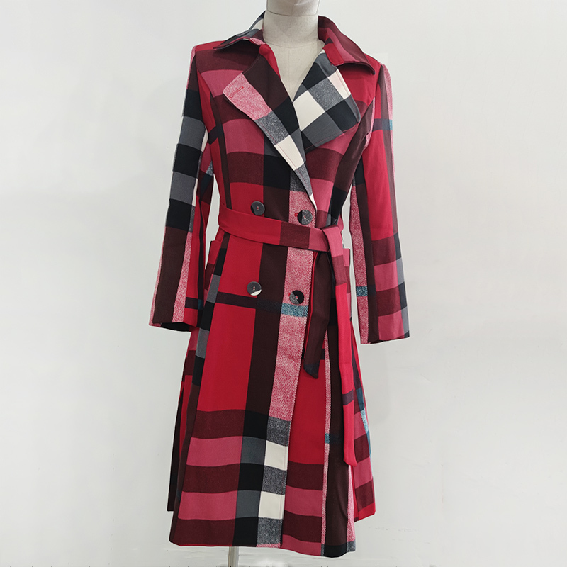 AECU Autumn Women Long Trench Coat Office Lady Simple Classic Plaid Coat with Pocket Chic Female Windbreaker Coat Outwear 201211