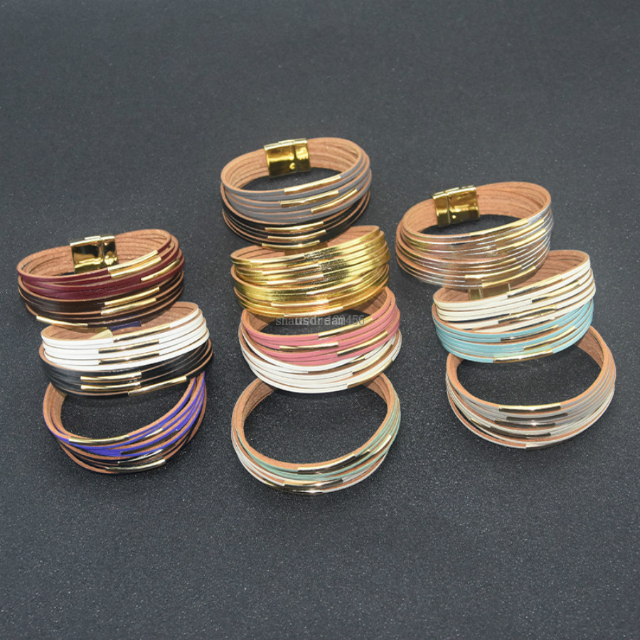 Wide Contrast color leather wrap bracelet gold magnetic buckle women bracelets bangle cuff fashion jewelry will and sandy new, Golden;silver
Wide Contrast color leather wrap bracelet gold magnetic buckle women bracelets bangle cuff fashion jewelry will and sandy new, Golden;silver