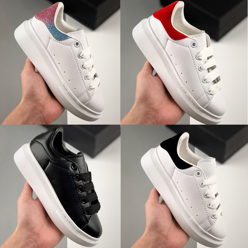 Kids shoes for boy girls fashion leather sneakers 3m reflective black white velvet thicksoled flat height increasing